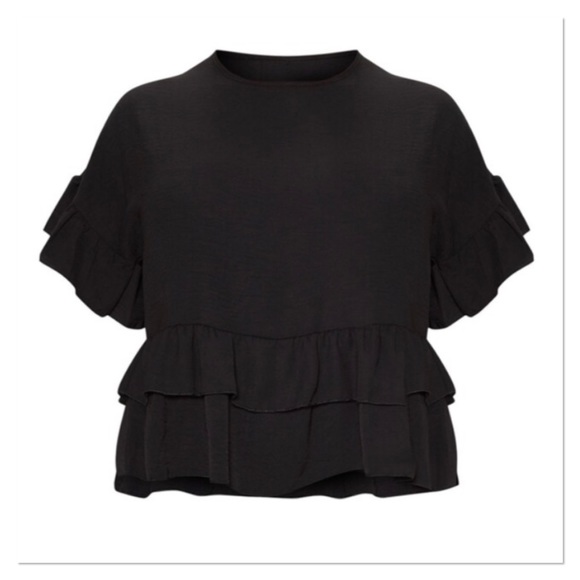 PrettyLittleThing Tops - PLT Plus Black Frill Detail Blouse